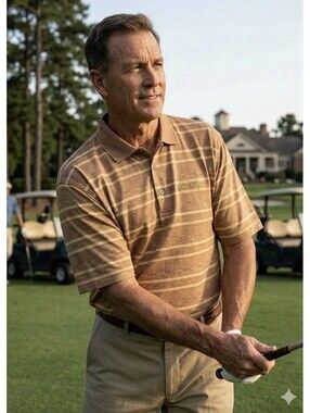 Ben Hogan Performance Golf Polo Shirt Mens M Brown Striped Cotton Vacay Cruise
